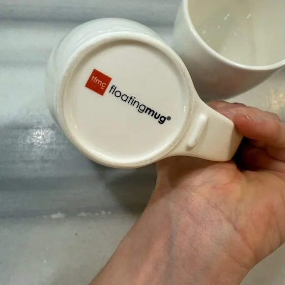 Floating Mug Set of 2 - White Ceramic Mugs - Picture 6 of 7